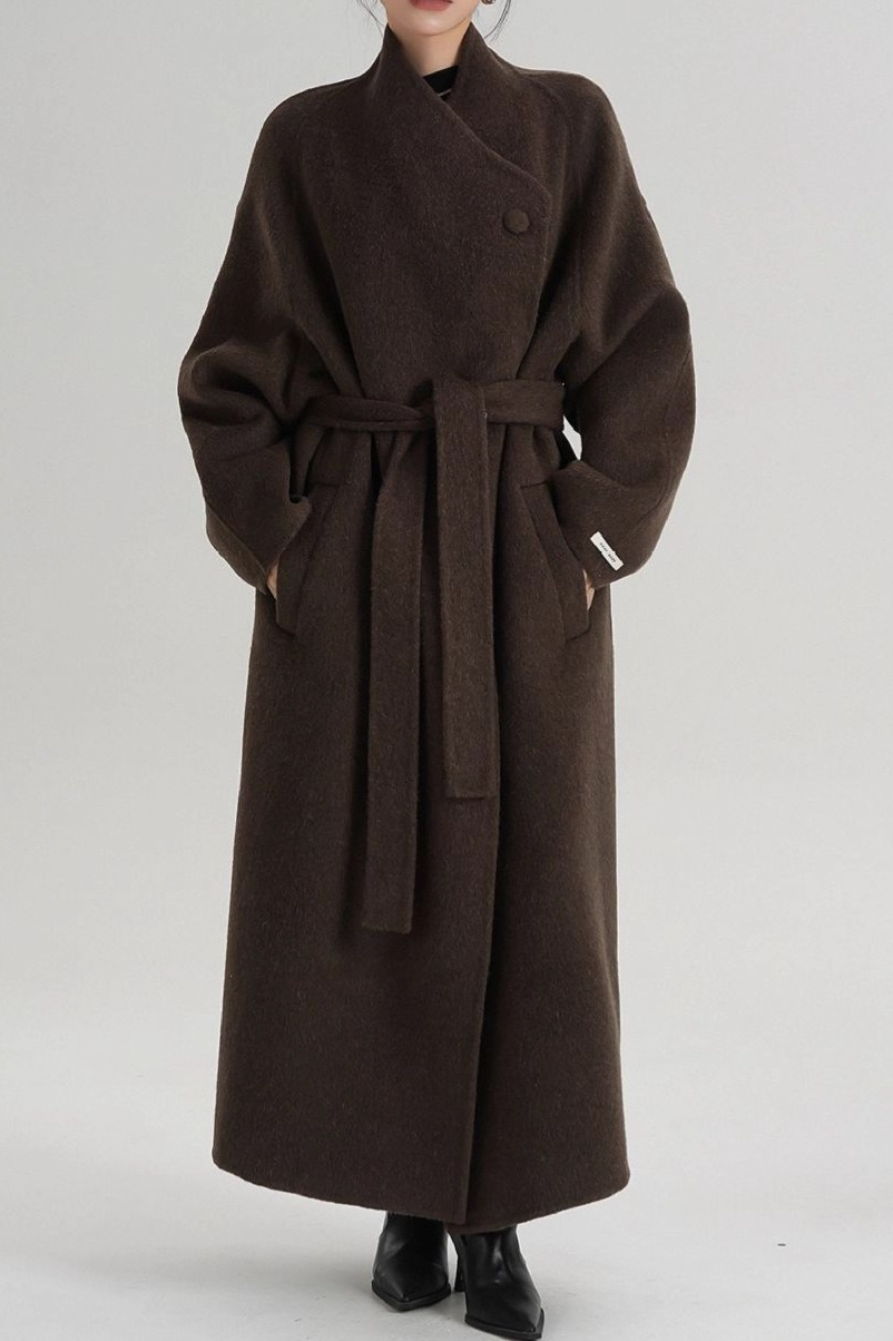 Hepburn Wool Diagonal Button Collar Tied Waist Overcoat Main image