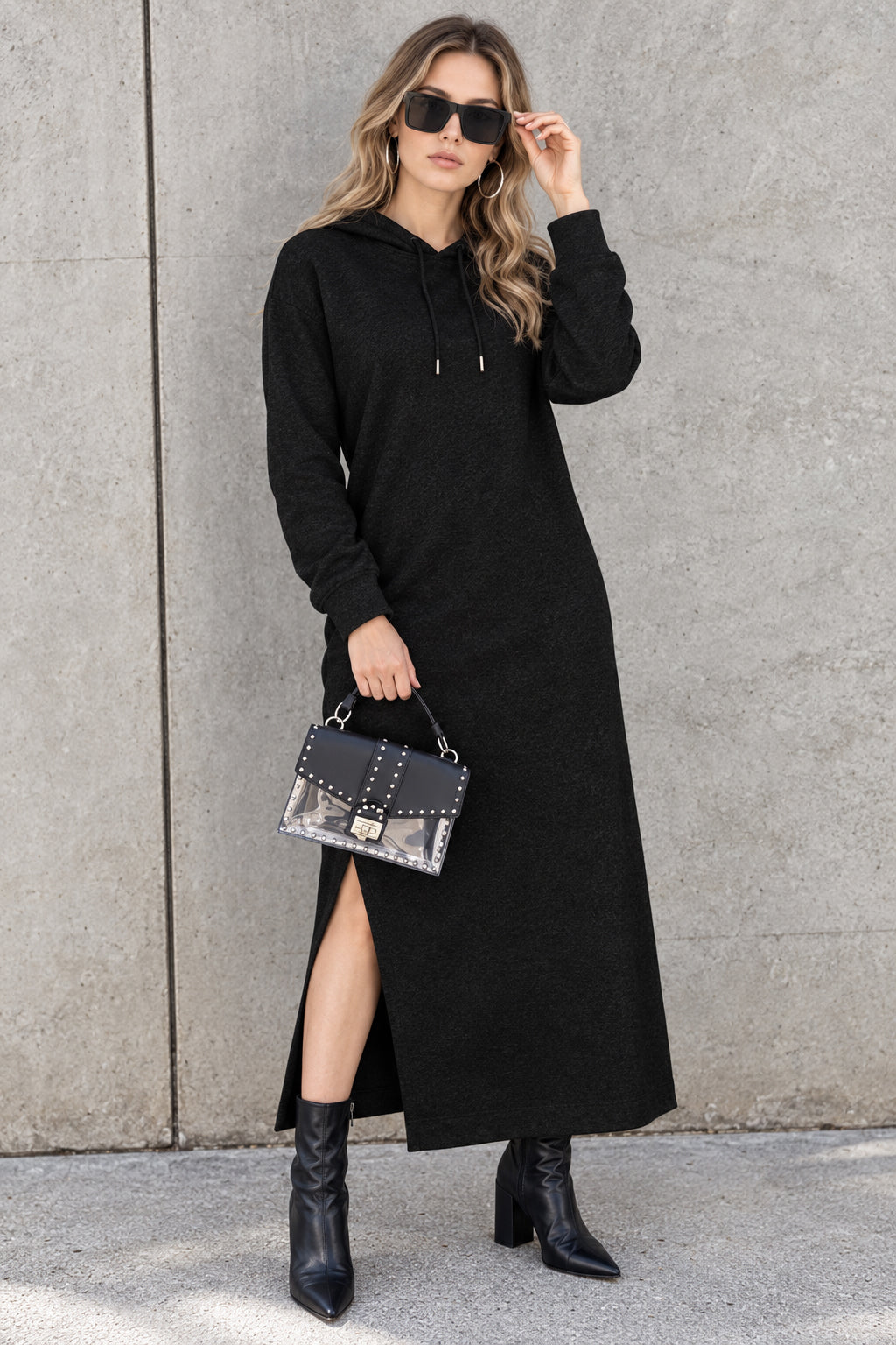 Slit Hem Hoodie Dress