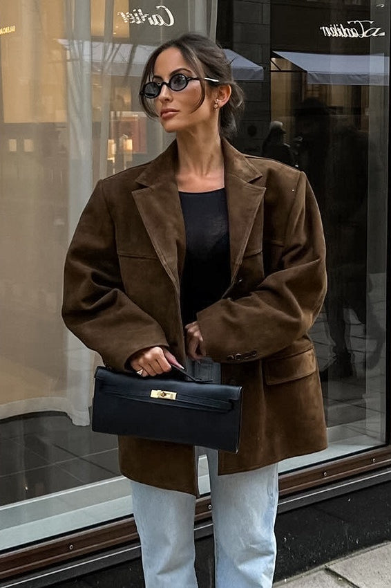 Vintage Suede Insulated Notch Lapel Coat Main image