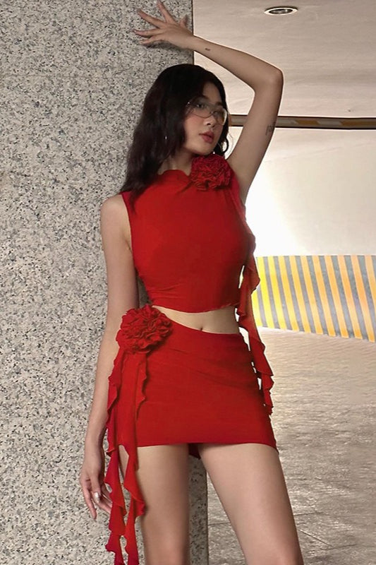 Floral Slim Bodycon Skirt Casual Two Piece Set Secondary image