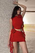 Floral Slim Bodycon Skirt Casual Two Piece Set
