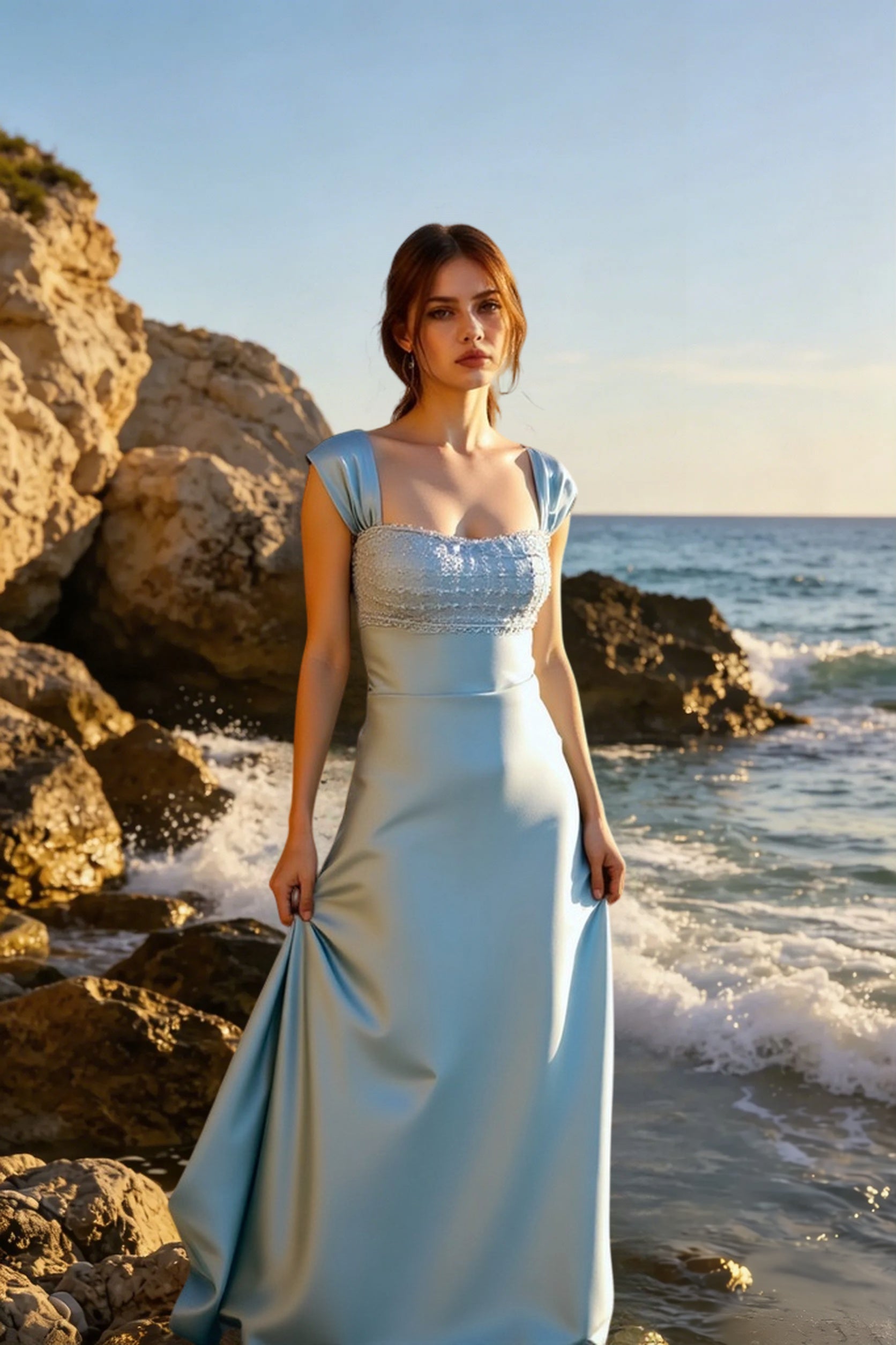 Satin Sequin Strapless Formal Dress Secondary image