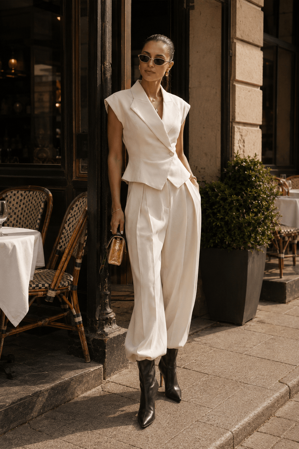 Cinched Sleeveless Vest High Waist Wide Leg Work Set Secondary image