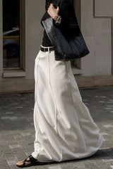 Relaxed Fit Cream Office Midi Skirt