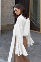 Lazy Flare Sleeve Ruffle Blouse
