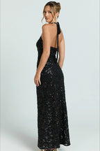 Sequin Halter Lace Up Back Party Dress