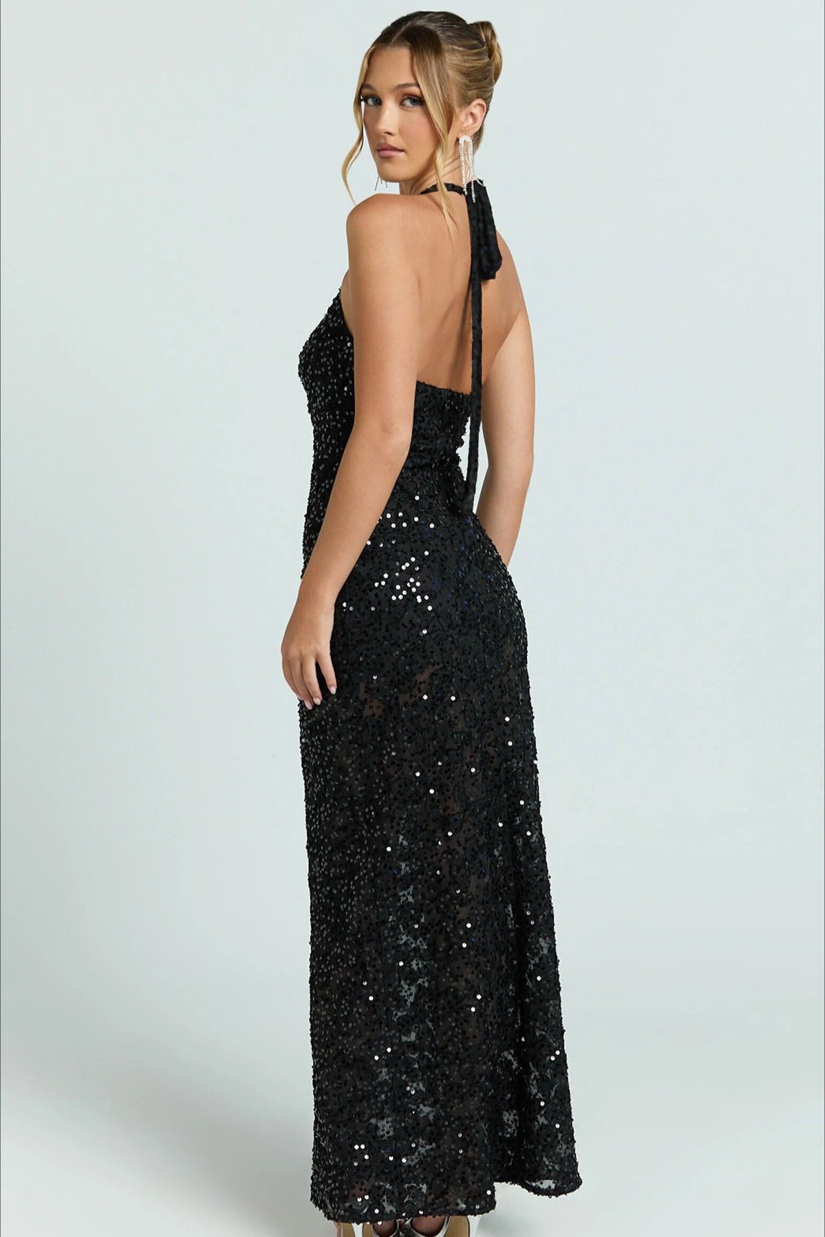Sequin Halter Lace Up Back Party Dress