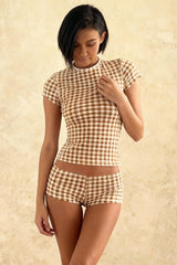 Plaid Short Sleeve Shorts Two Piece Set