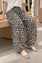 Leopard Cropped Wide Leg Casual Pants