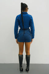 Cargo Pocket Cross Strap Denim Mini Skirt