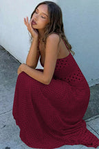 Retro Polka Dot Patchwork Halter Ruched Maxi Dress