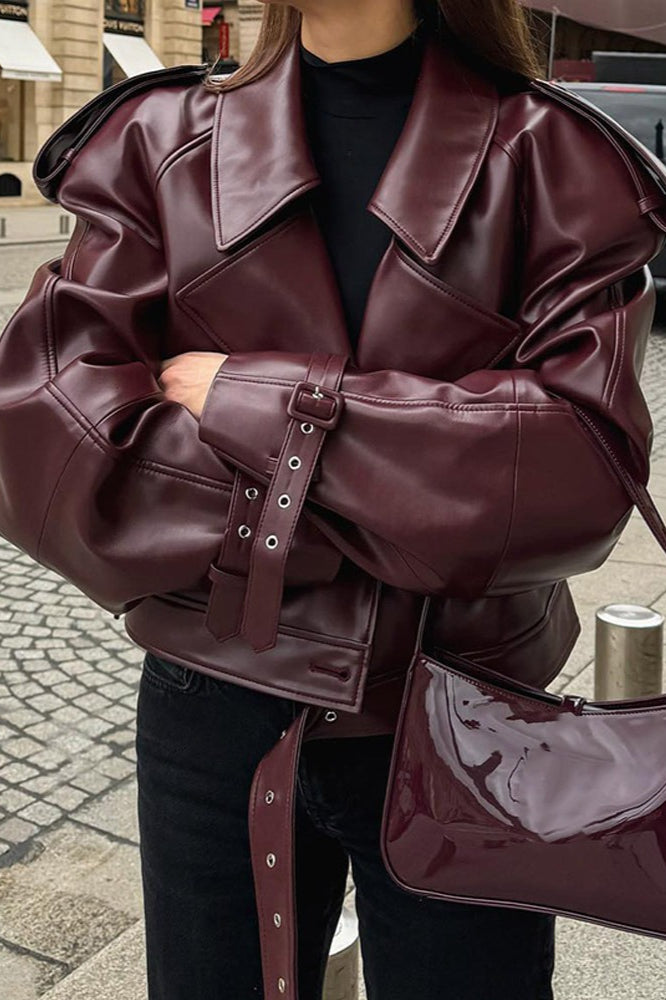 Vintage Adjustable Cuff PU Leather Jacket Main image