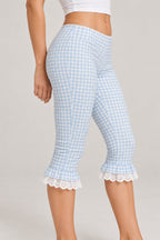 Plaid Lace Ruffle Cropped Skinny Pants