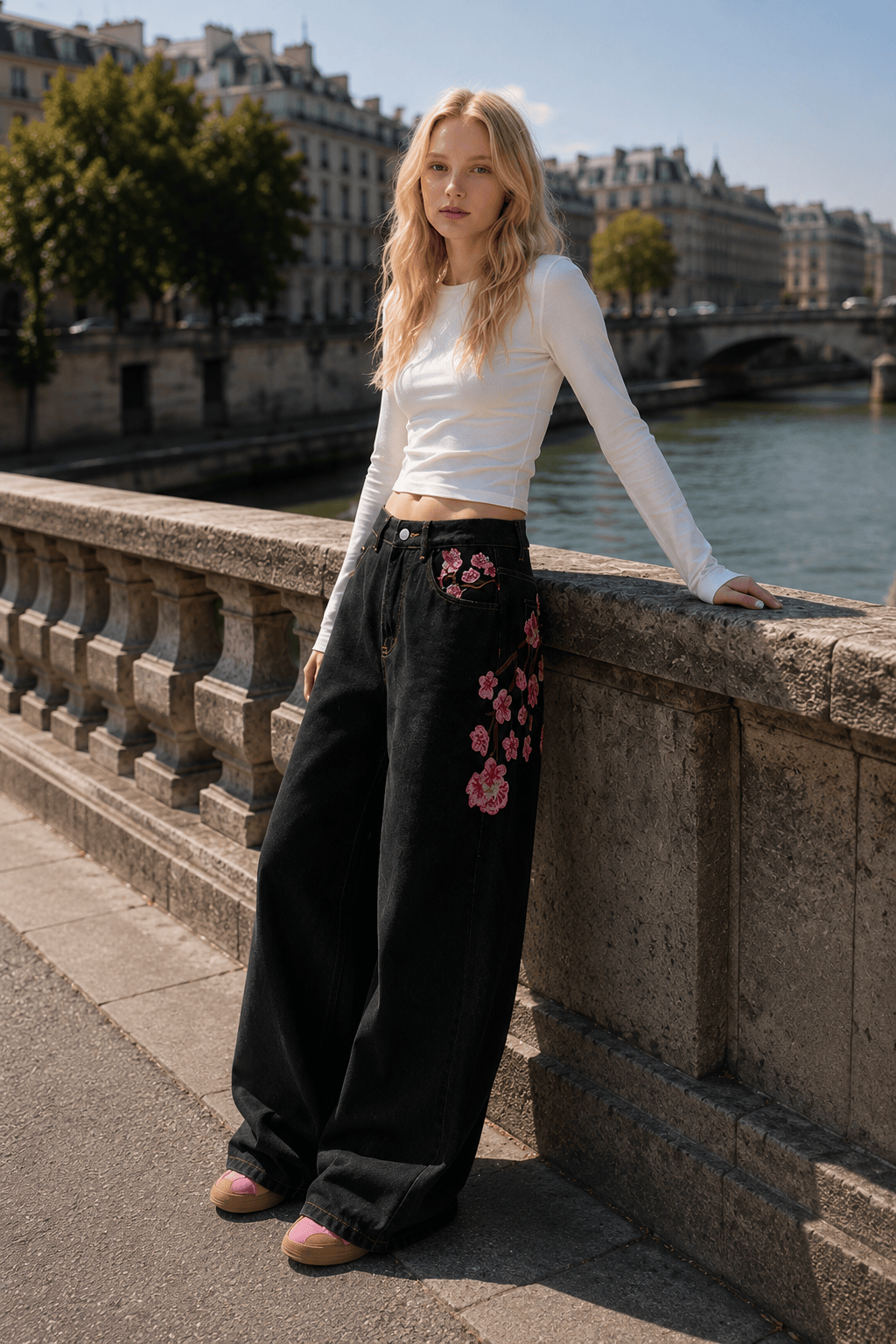 Chic Y2K Vintage Embroidered Wide Leg Jeans Main image