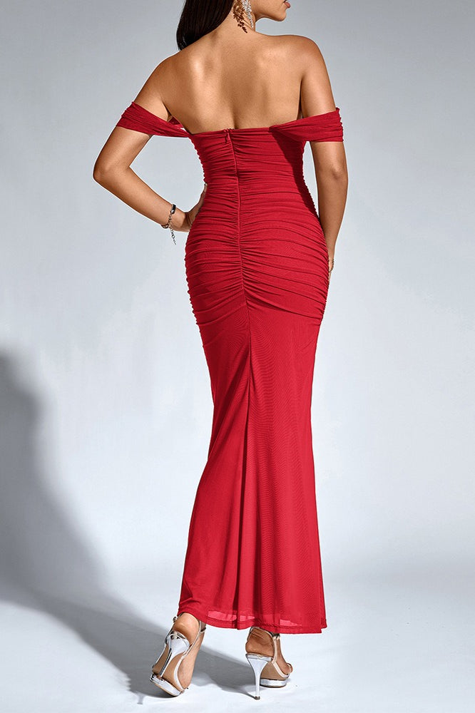 Fishbone Mesh Pleated Backless Bodycon Dress Secondary image