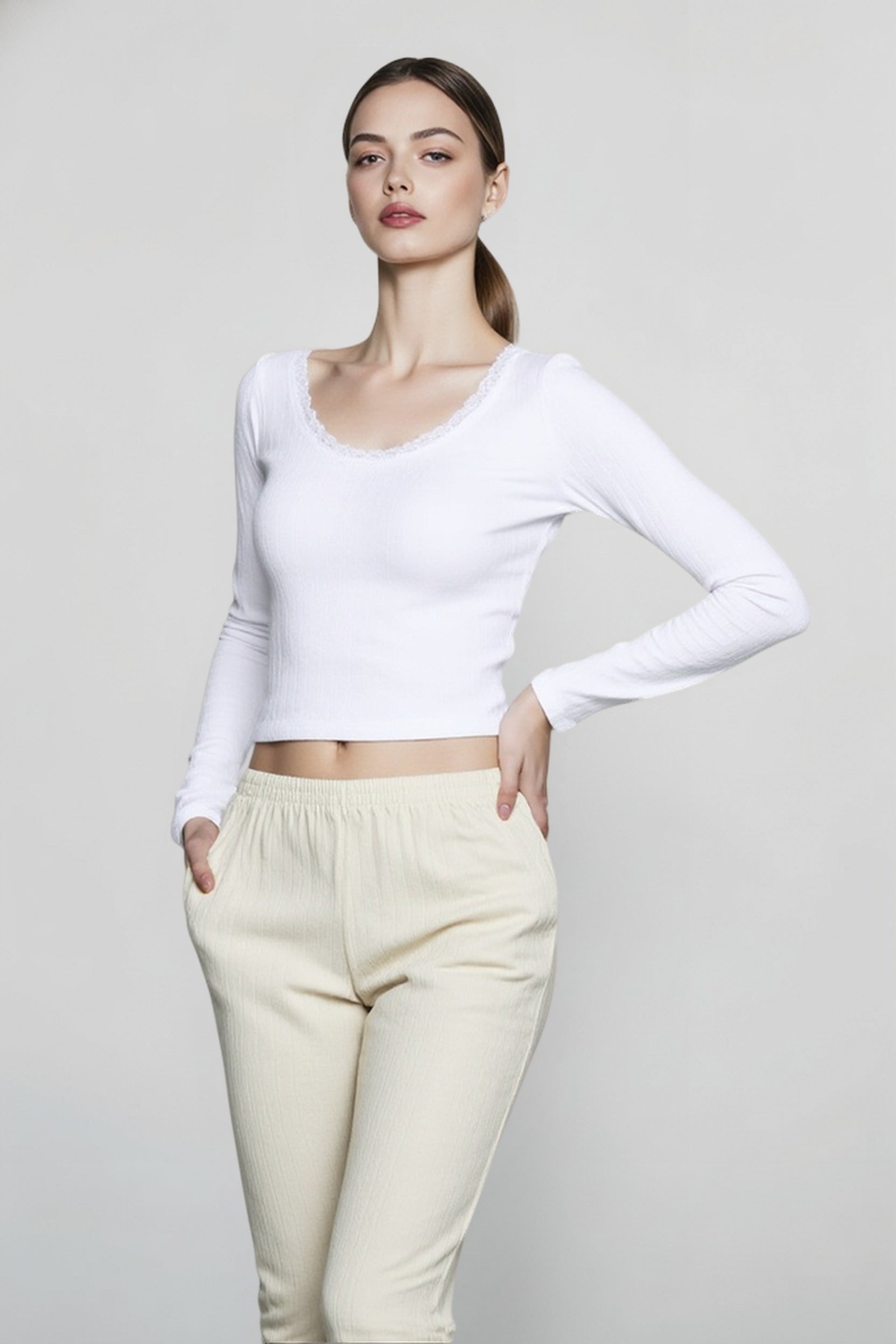 Fairycore Vintage Ribbed Knitted Cute White Casual T-shirts Secondary image