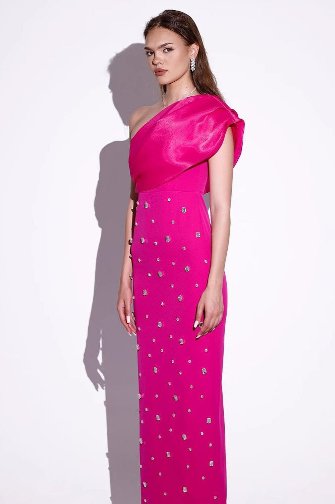 Luxury Asymmetrical Shoulder Rhinestone Bandage Formal Dress Secondary image