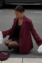 Striped Lace Ruffle Oversized Coat