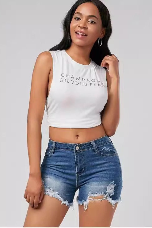 Distressed Frayed Hem Denim Shorts Main image