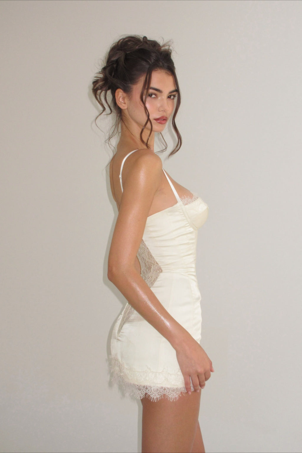 Lace Trim Boned Corset Cami Mini Dress