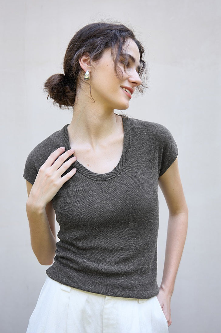 Textured Lyocell Linen Knit Top Secondary image