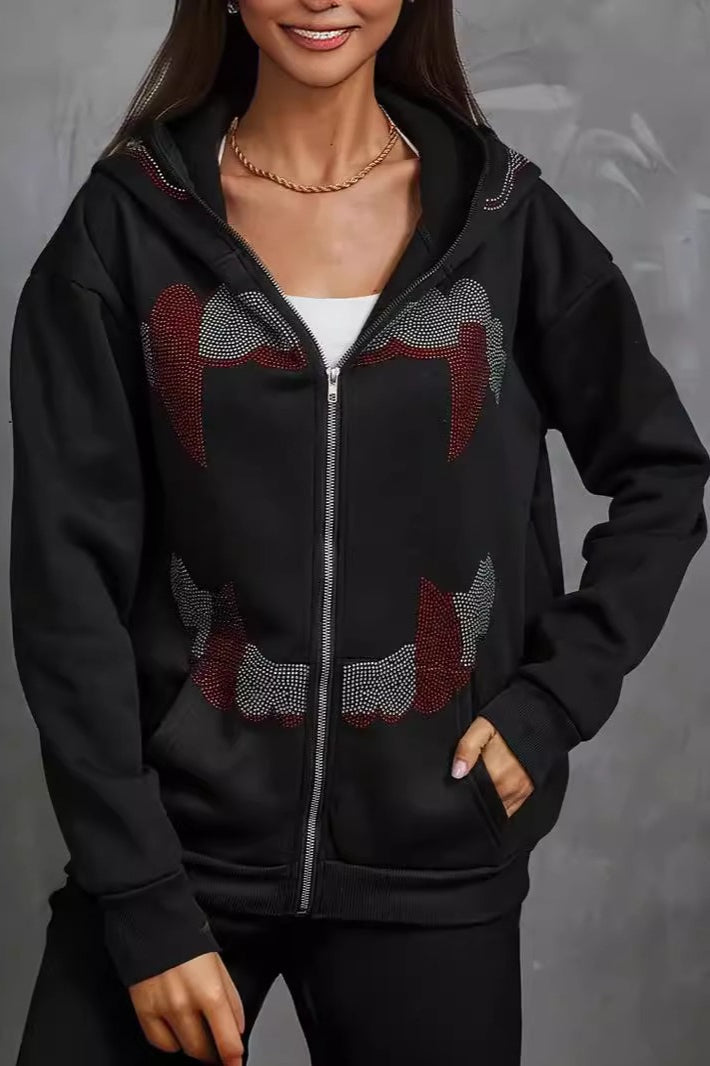 Rhinestone Zip Up Gothic Hoodie Secondary image