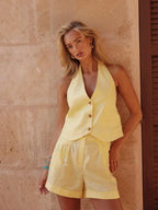 Chic Vest Shorts Backless Two Piece Set