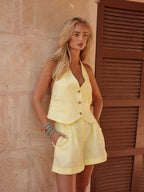 Chic Vest Shorts Backless Two Piece Set