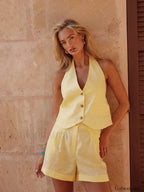 Chic Vest Shorts Backless Two Piece Set
