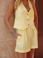 Chic Vest Shorts Backless Two Piece Set