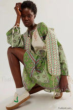 Chiffon Floral Tunic Boho Dress Green / S