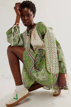 Chiffon Floral Tunic Boho Dress Green / S