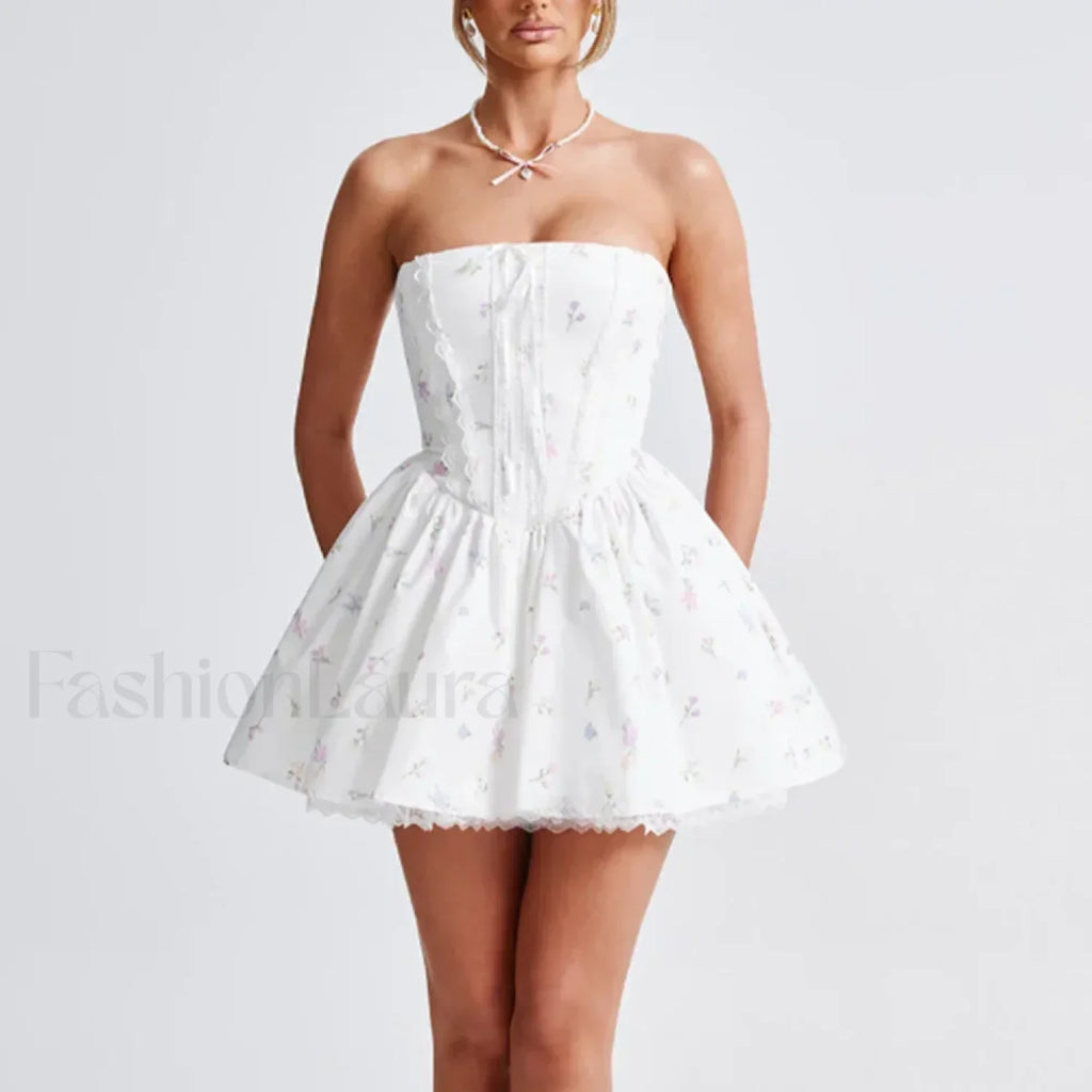 Colorblock Strapless A Line Floral Dress