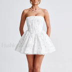 Colorblock Strapless A Line Floral Dress