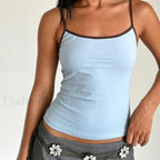 Contrast Spaghetti Strap Crop Top Blue / S