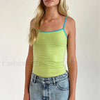 Contrast Spaghetti Strap Crop Top Light Green / S