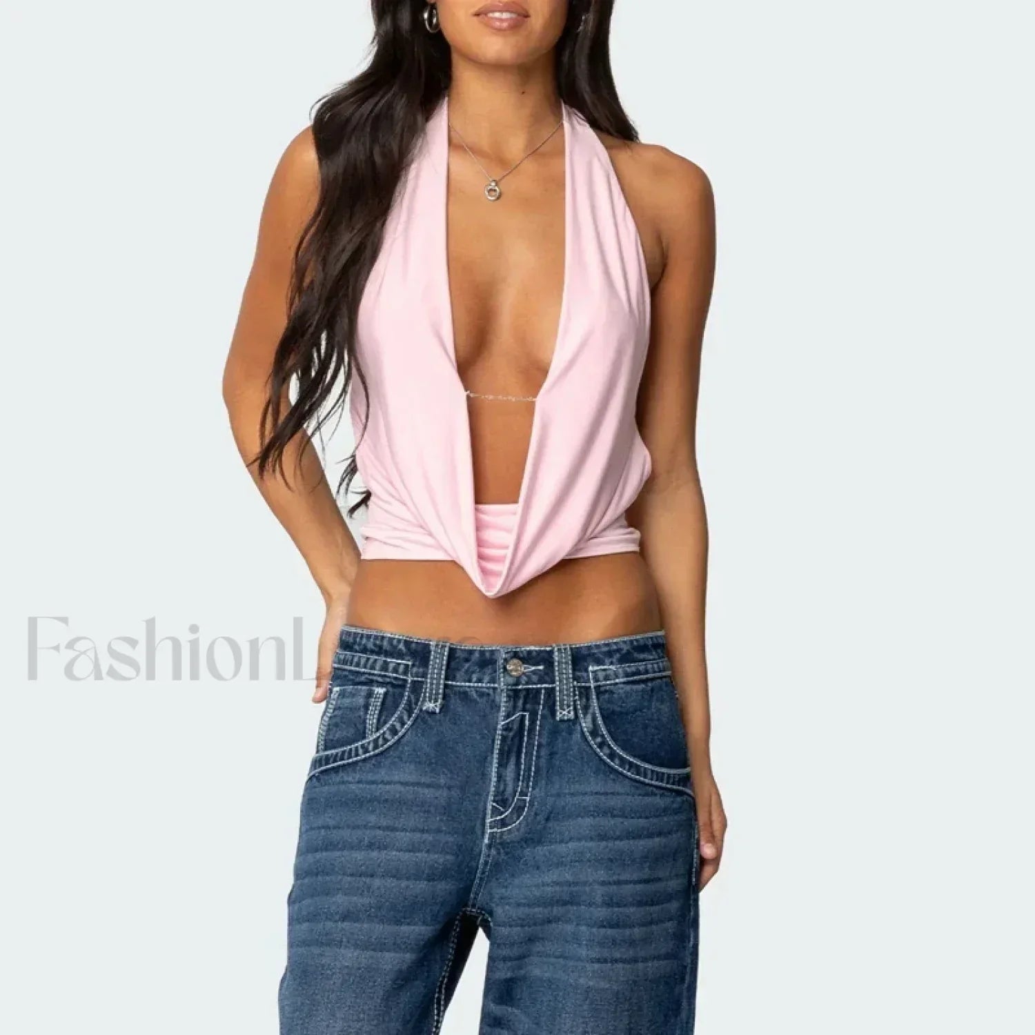 Coquette Deep V Backless Crop Top