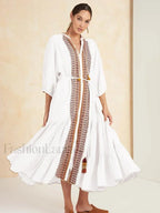 Cotton Flare Sleeve Boho Dress