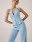 Cotton & Linen Vest With Straight Leg Pants Set LightBlue / XS Pant Sets
