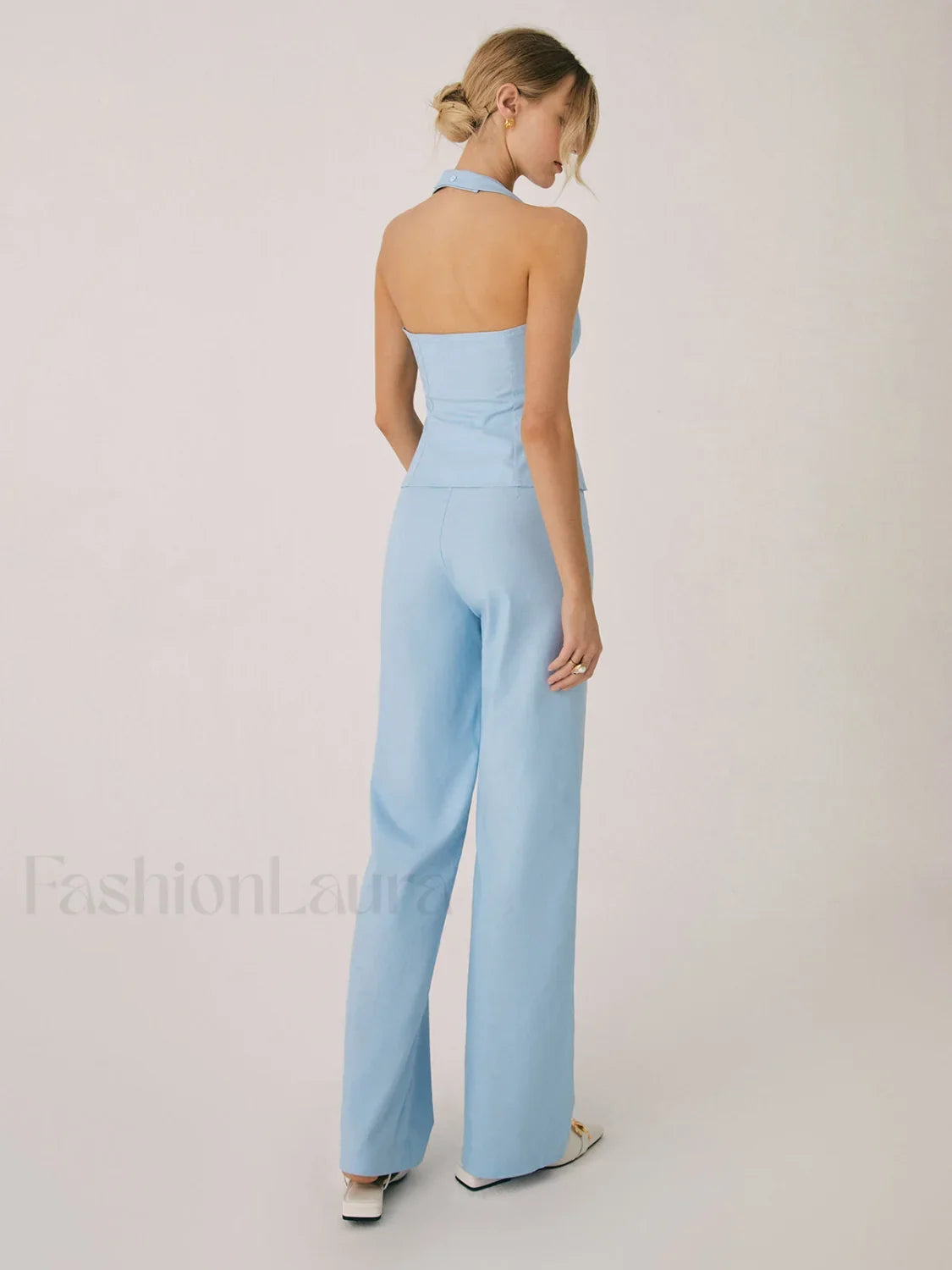 Cotton & Linen Vest With Straight Leg Pants Set Pant Sets