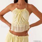 Cross Strap Backless Crop Top YELLOW / S