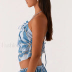 Cross Strap Ruffle Backless Crop Top