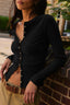 Ribbed Round Neck Button Cardigan Knit Top