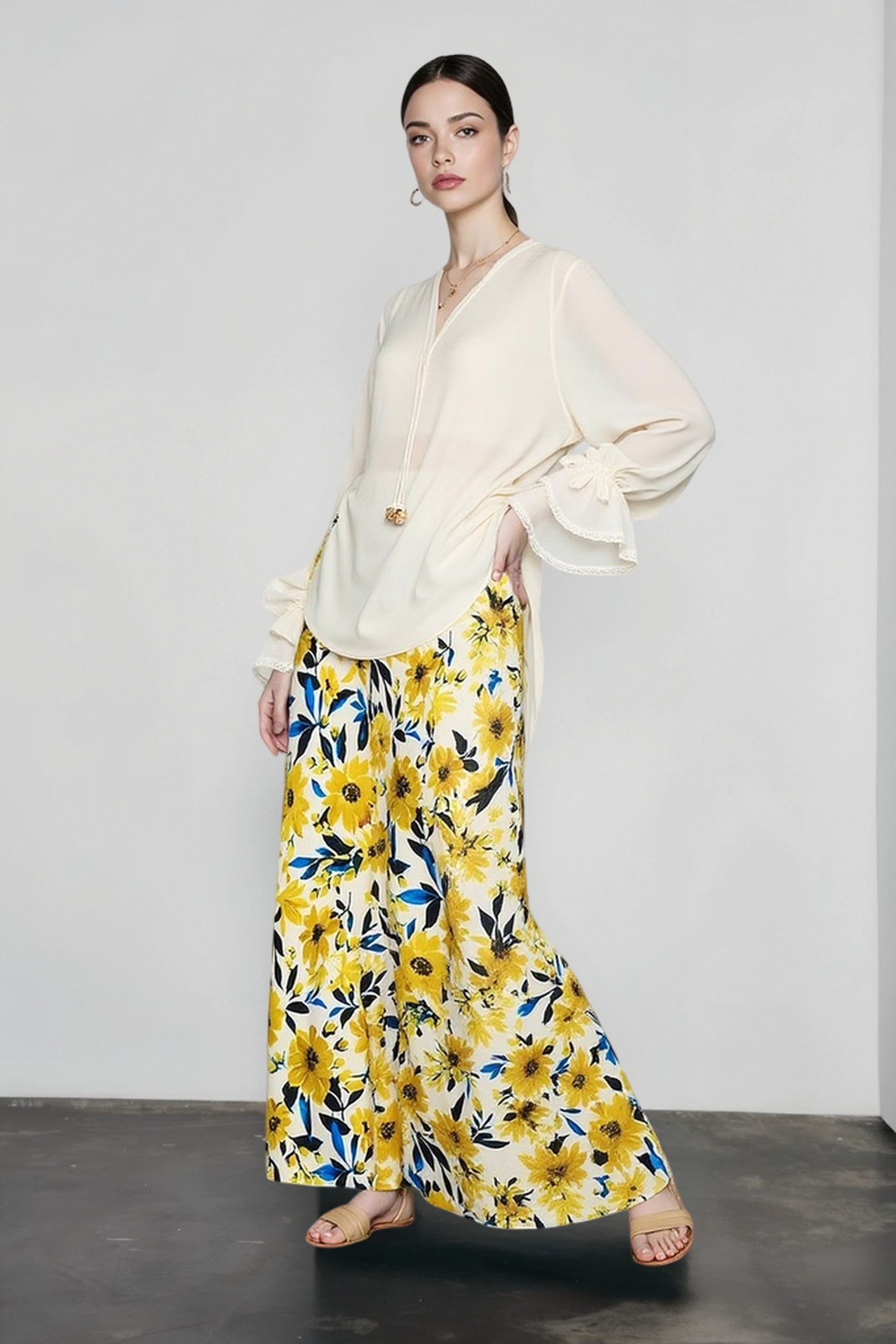 Silky Oil Print Color Block Vacation Skirt Secondary image