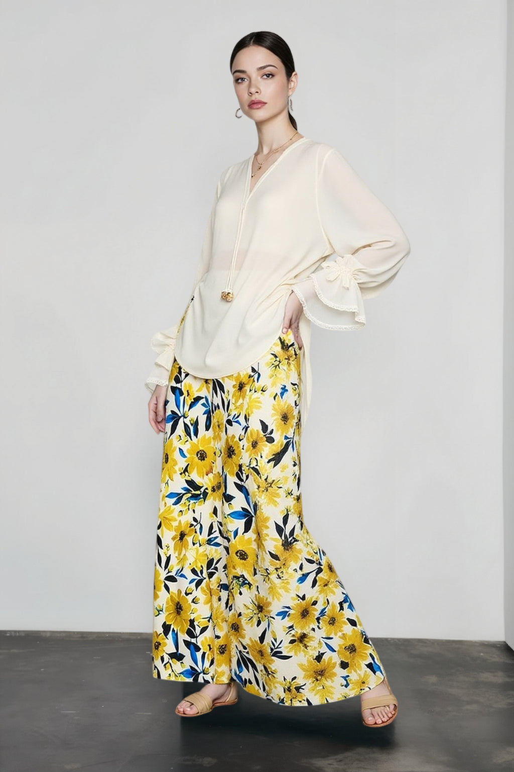 Silky Oil Print Color Block Vacation Skirt