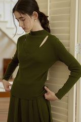 Sheer Panel Mock Neck Knit Top