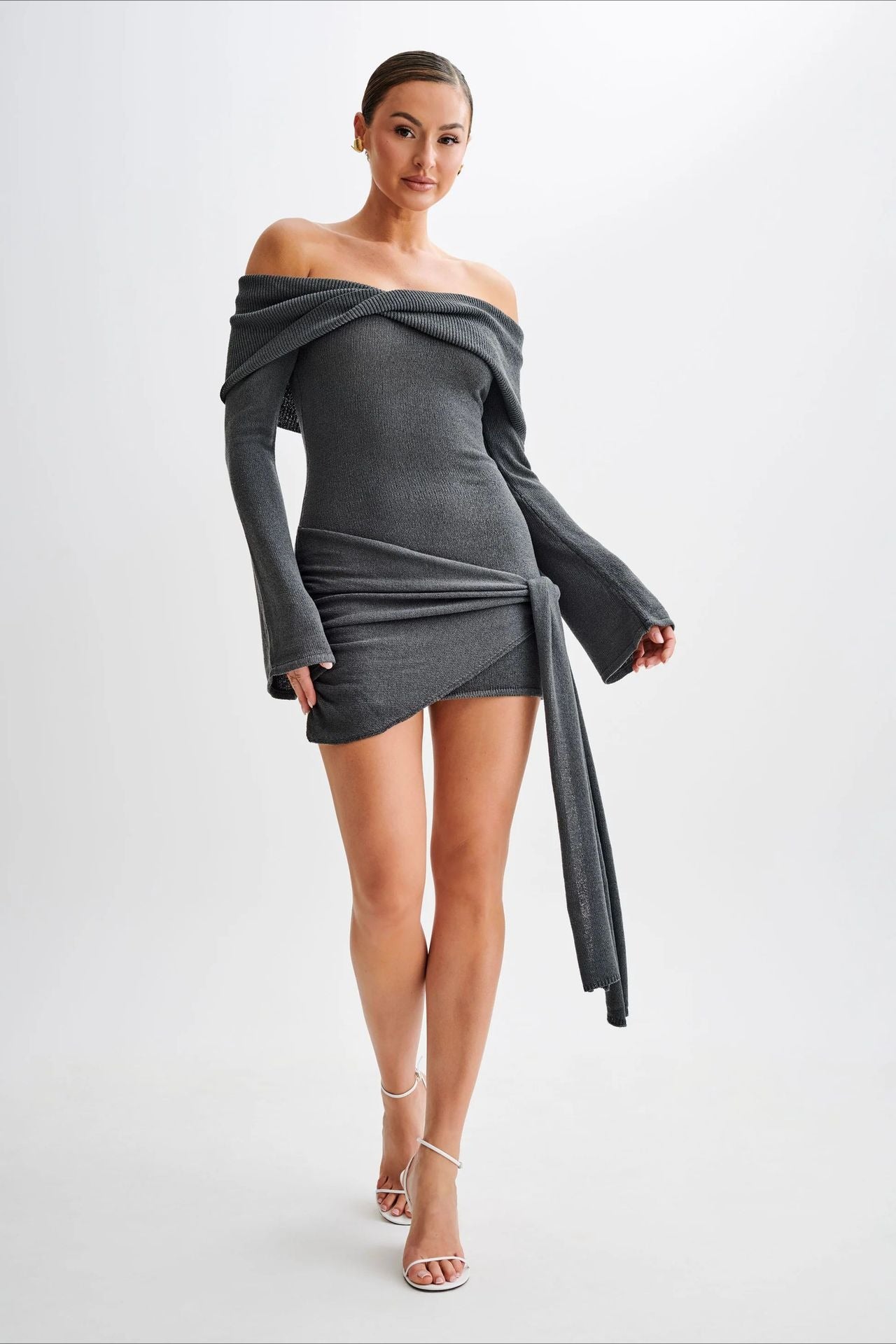 Sheer Spaghetti Strap Off-Shoulder Fitted Knit Maxi Sweater Dress Secondary image