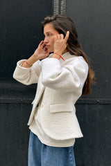 Solid Color Tweed V-Neck Coat