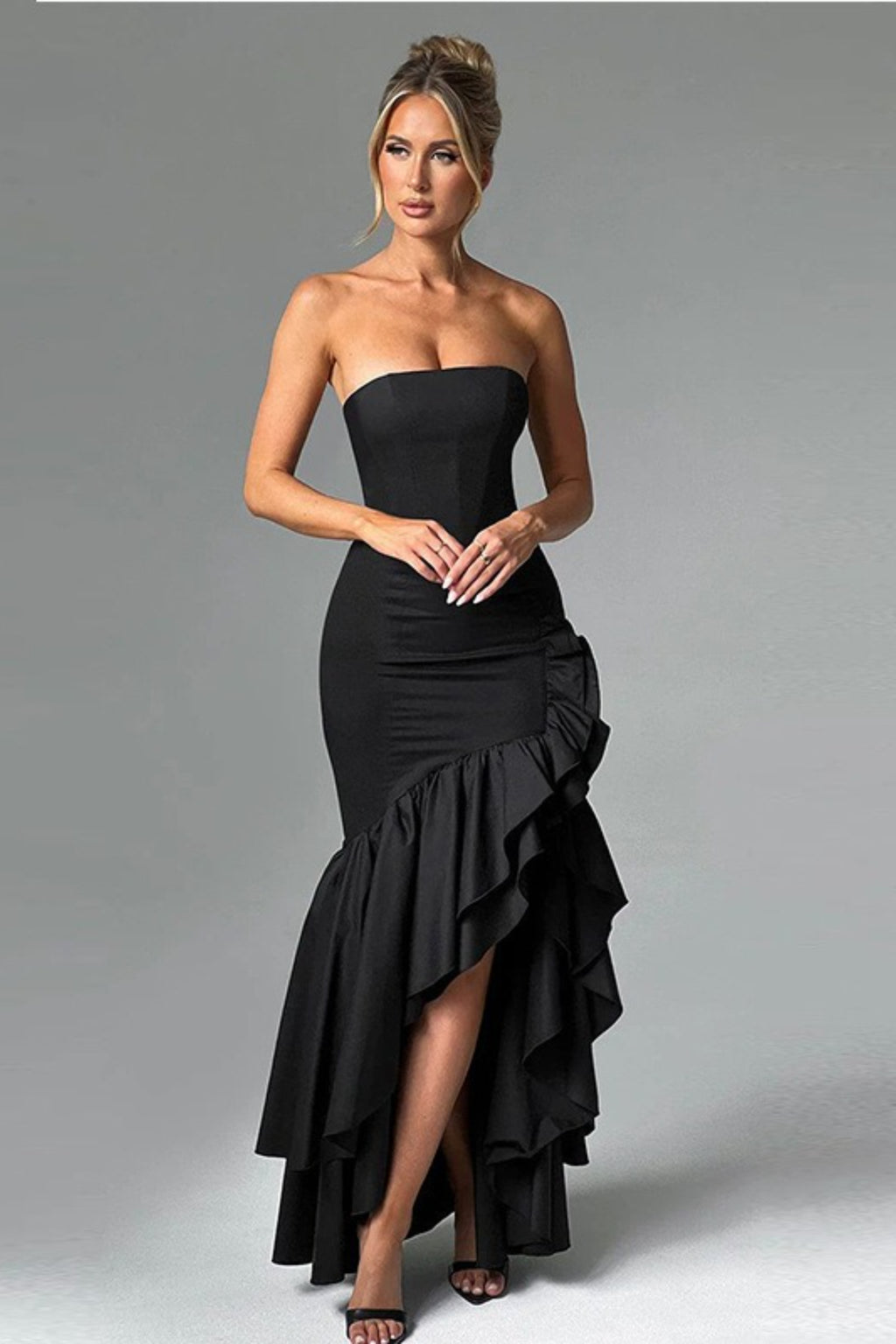 Strapless Slit Back Bodycon Prom Dress