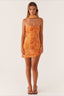 Sequin Embroidered Strapless Scarf Panel Mini Dress